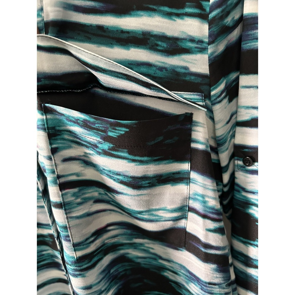 Calvin Klein V Neck Long Sleeve Button Up Blouse Blue Black White XS/ECH/TP - Picture 3 of 6